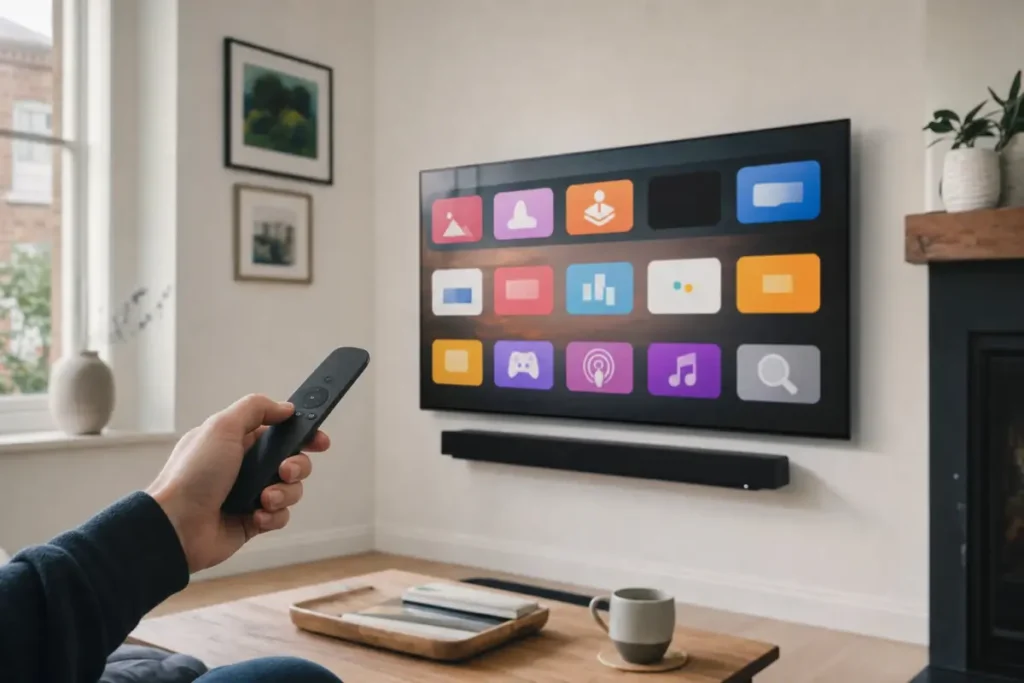 Smart TV app store on a Samsung or LG TV ready to install an IPTV app