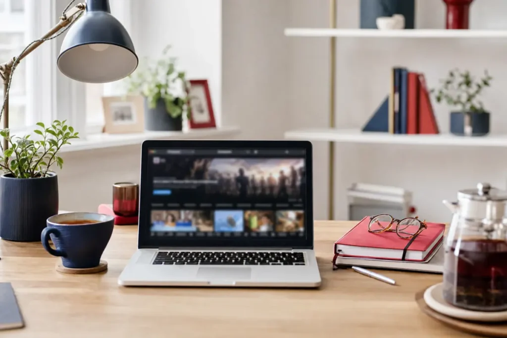 Laptop on a desk while researching whether IPTV is legal in the UK